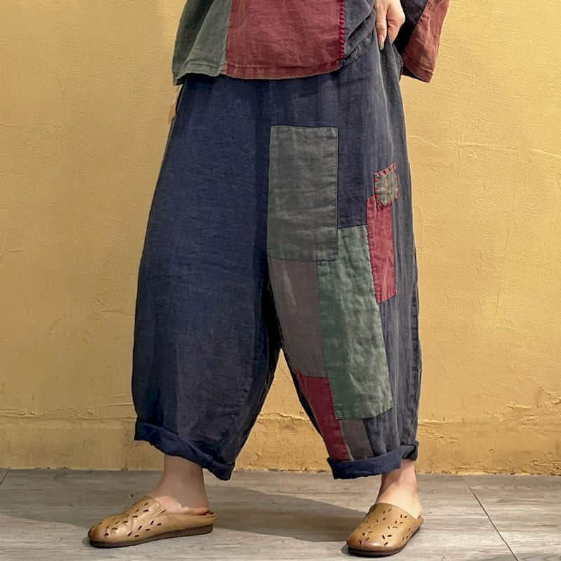 Cotton Linen Patchwork Vintage Shirt And Casual Harem Pants Oversized Korean Fashion Two Piece Sets Women Outfits
