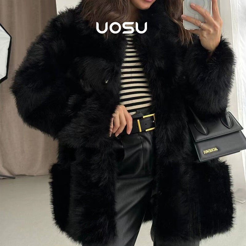 Fluffy Furry Solid Fake Fur Women Jacket Winter Thick Warm Long Shaggy Loose Faux Fur Coat Girls Club Party Streetwear Overcoats