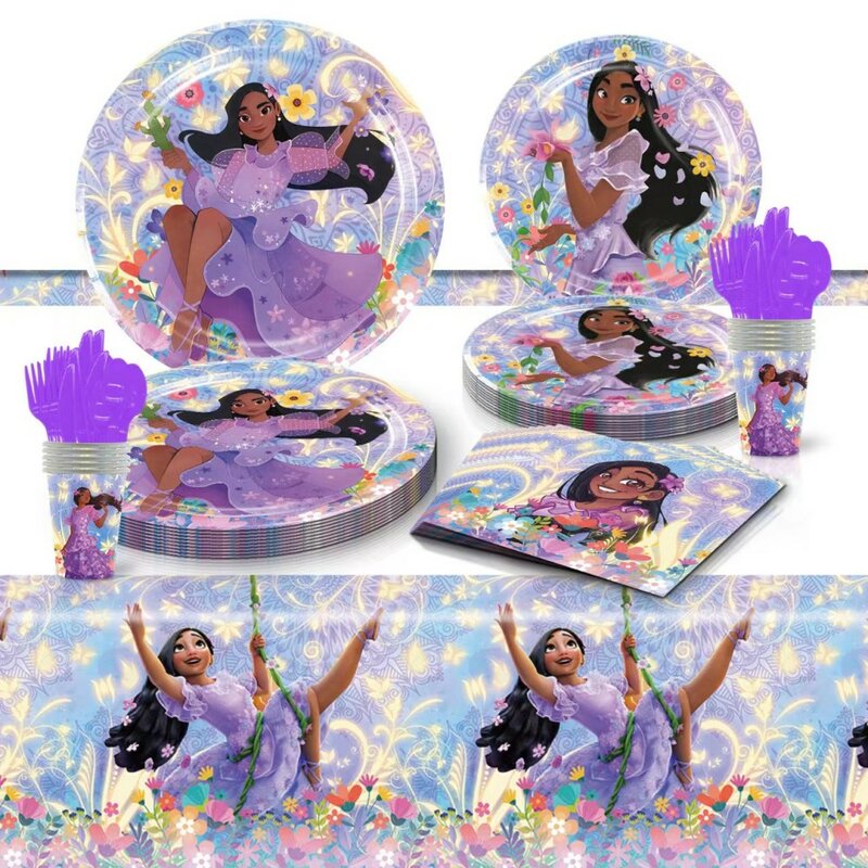 Disney Encanto Isabella Balon Dekorasi Pesta Set Peralatan Makan Sekali Pakai Kartun Perlengkapan Pesta Ulang Tahun Anak Perempuan Baby Shower