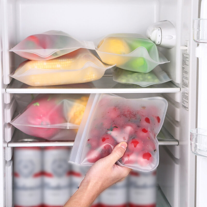 1x Tas Penyimpanan Makanan Silikon Tas Freezer Dapur Dapat Digunakan Kembali Tas Penyimpanan Makanan Segar Wadah Anti Bocor Tas Segel Bungkus Segar