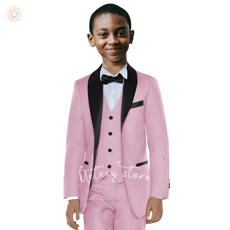 UETEEY Boys Suits Solid Slim Fit Tuxedo 3 Piece Set with Blazer Jacket Dressing Pants Vest for Kids Wedding Prom Ring Bearer Out