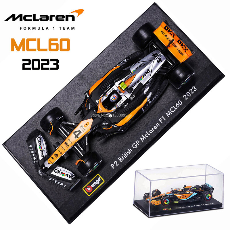 Bburago MCL60 2023 4 # Lando norris P2 British GP McLaren F1 #81 Oscar piastri รถหล่อตายโมเดลรถยนต์รถแข่งขัน