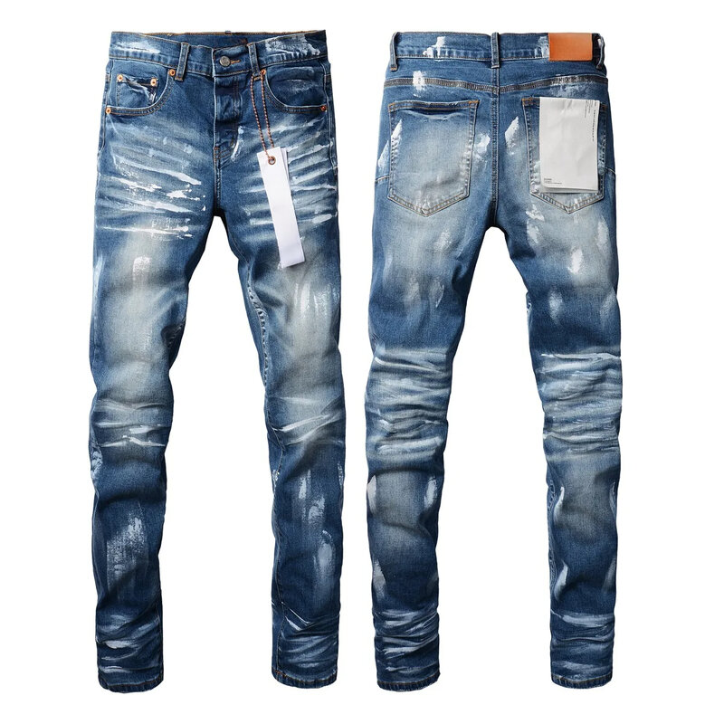 Celana denim merek ROCA ungu kualitas tinggi celana Denim ramping ketat warna biru cat mode perbaikan celana denim kurus rendah