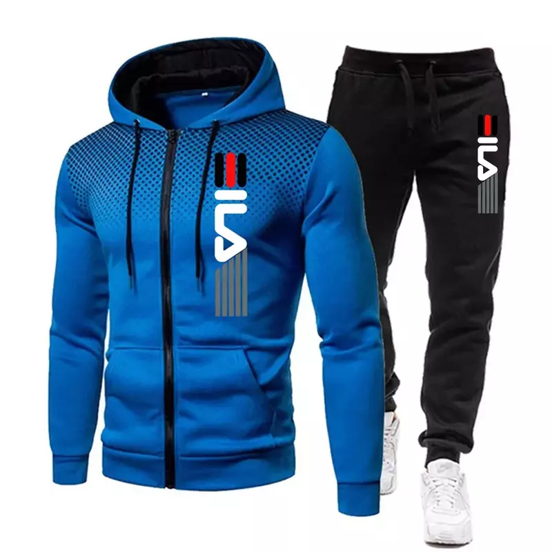 Spring and winter men's zipper hoodie, casual sweatpants, fashion gym activewear set, running wear two-piece set