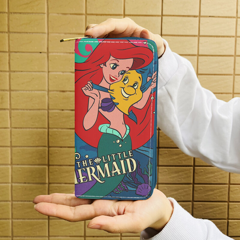 Disney putri duyung Ariel W5999 Anime tas dompet ritsleting kartun tas koin dompet kasual penyimpanan kartu hadiah tas tangan