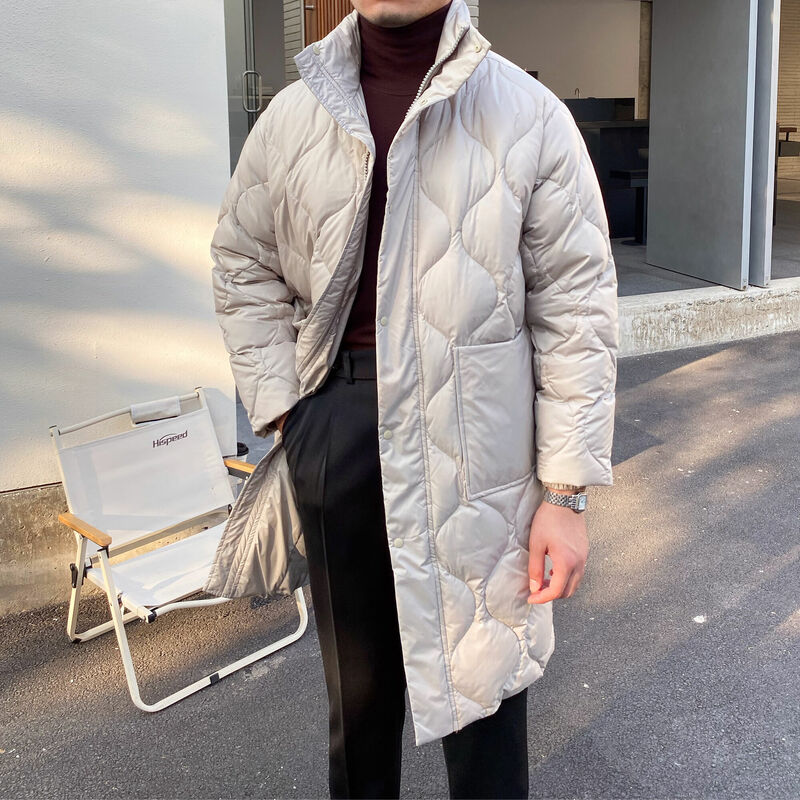 Herren Daunen Parka lange reguläre Passform Stehkragen Rautenmuster koreanischen stilvollen Stil Winter warme Jacke