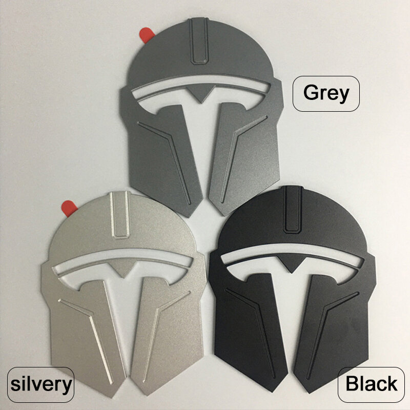 For Tesla Model 3 Y Mandalorian Helmet Design Car Front Logo Emblem Sticker Metal Aluminum Alloy Emblem Modification Accessories