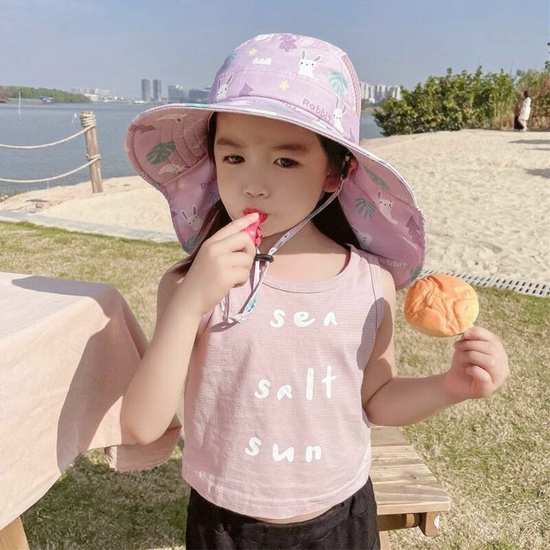 Casquettes de plage anti-UV pour enfants, chapeau de soleil pour bébé avec sifflet pour filles et garçons, couvre-cou et oreille en plein air, casquette E27