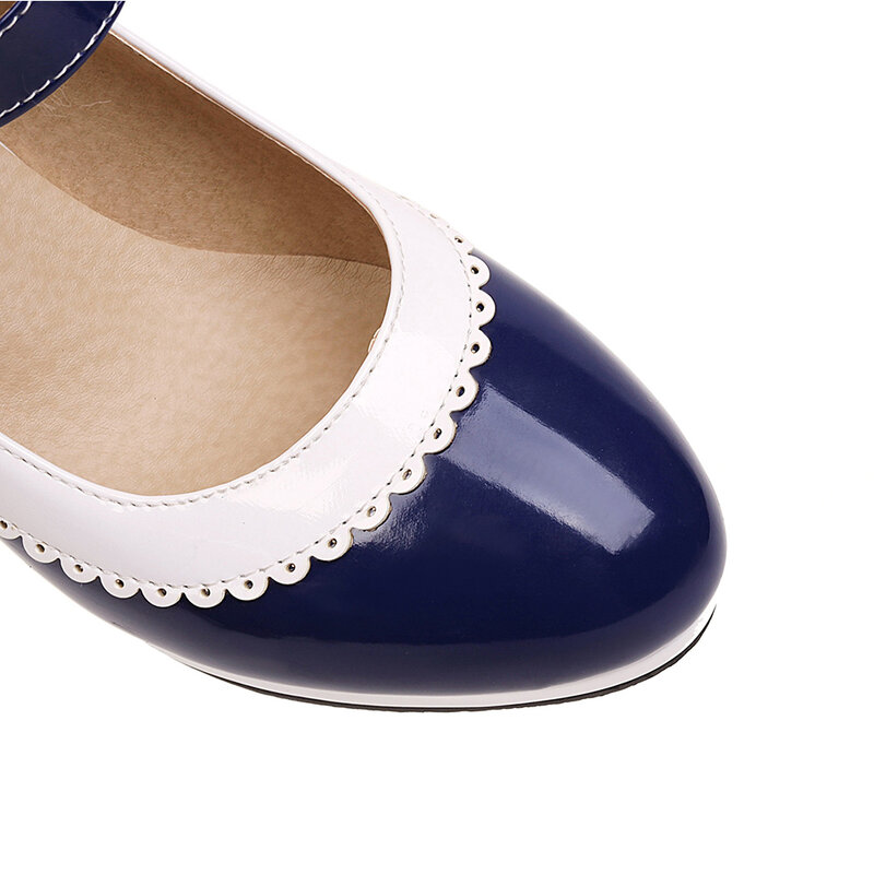 여성 구두 발 뒤꿈치 여성 혼합 색상 플랫폼 펌프 얕은 입 라운드 발가락 신발 여성 메리 제인 하이힐 신발