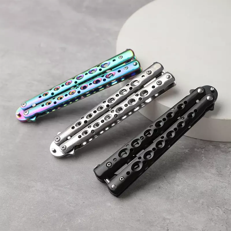 Foldable Butterfly Knife Trainer Portable Stainless Steel Pocket Practice Knife Training Tool for Outdoor Games Balisong Trainer