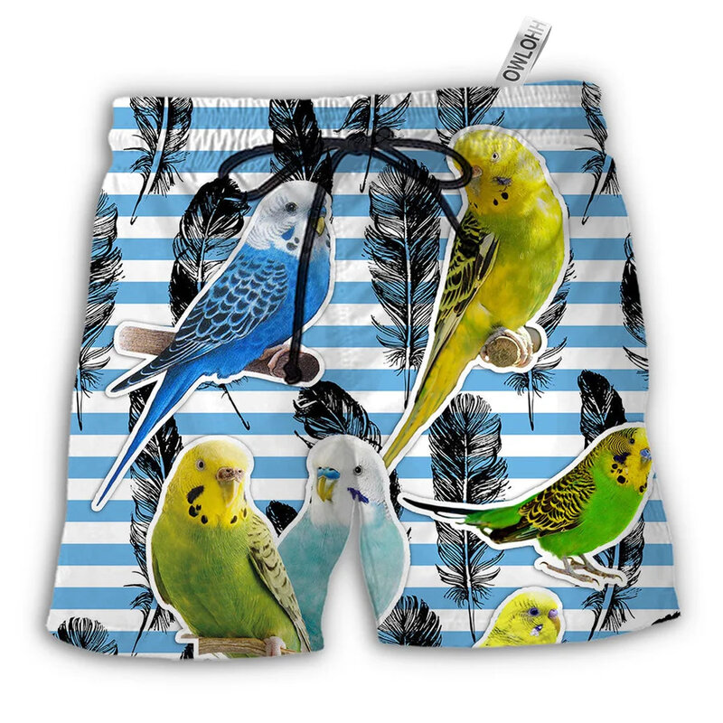Мужские летние шорты, свободные, с 3D-принтом, с птицами и попугаями, пляжные, Гавайские