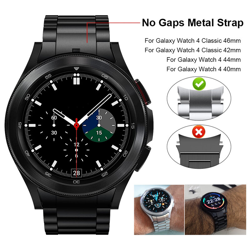 No Gap Correa Compatible con Samsung Galaxy Watch 4 Classic 46mm 42mm Pulsera de Repuesto, Sólido de Acero Inoxidable Correa de Reloj para Galaxy Watch 5 Pro 45mm/Watch5 44mm 40mm Smartwatch