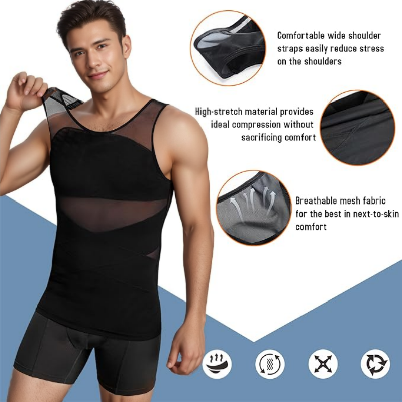 Camisas de compressão para homens Shapewear para controle do abdômen no peito Shaper do corpo Camisola de emagrecimento, colete de treino, regata