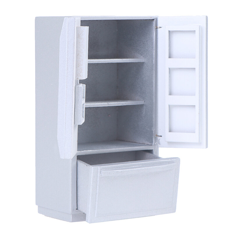 1/12 casa delle bambole cucina in miniatura bianco nastro frigorifero in legno frigorifero congelatore per bambole camera da letto soggiorno bambini giocattolo Acces