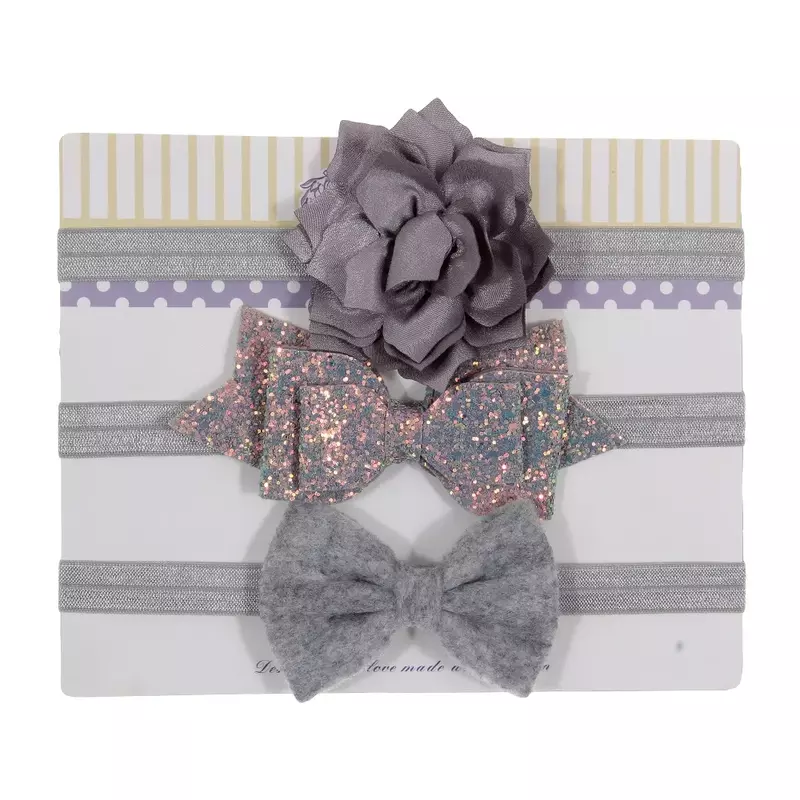 New 3pcs/lot Sequin Felt Bow Lotus Flower Elastic Headbands Kids Photography Props Baby Girls Cute Headwear Birthday Gift Sets