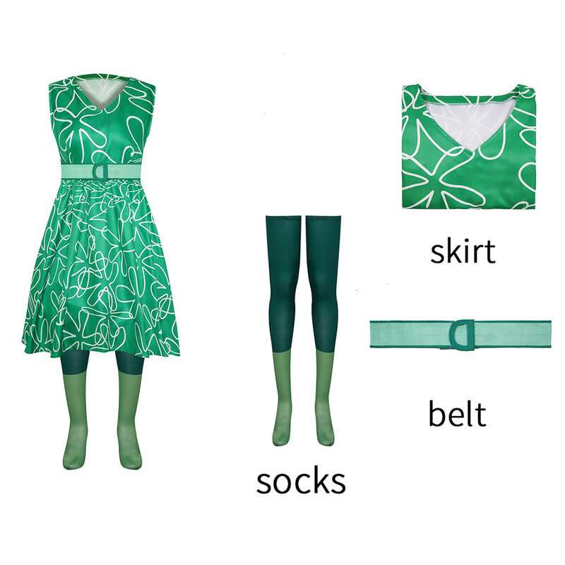 Kostum Cosplay wanita dewasa, pakaian seragam gaun hijau, pakaian pesta karnaval Halloween, kostum Cosplay film