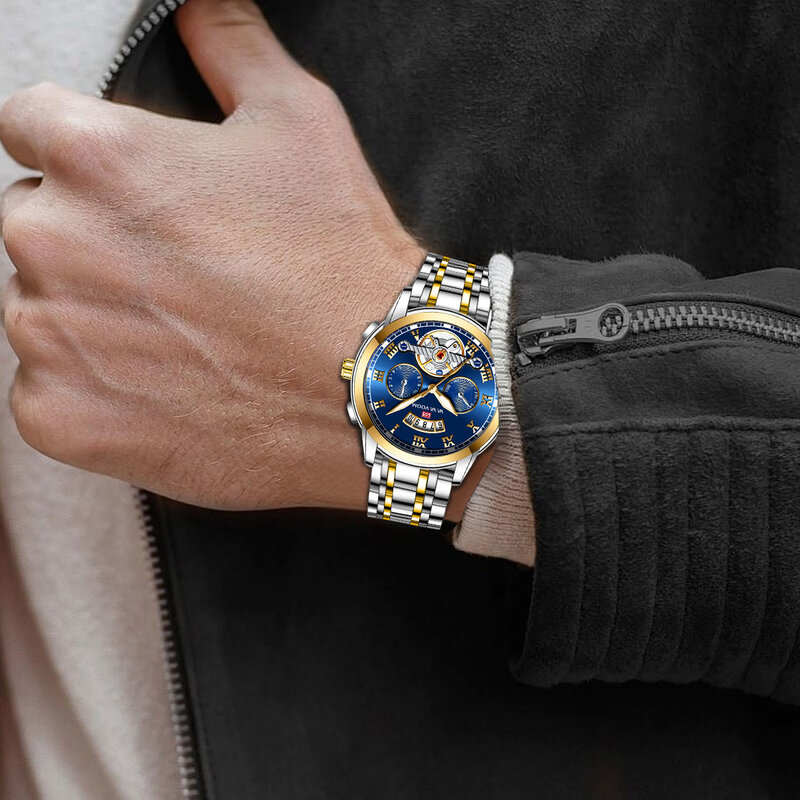 VOOM Men's Top Brand Quartz Watches Waterproof Glow Date Stainless Steel Strap Business Fashion Sports Quartz Watch for Men