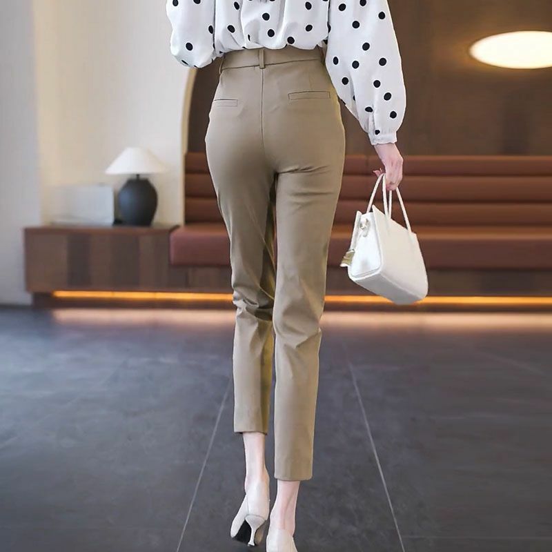 2023 New Women Spring Autumn Korean Vintage Solid Long Trousers Female Casual Ladies Silm Straight Suit Pants Clothing S08
