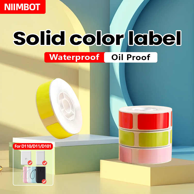 NIIMBOT-etiqueta de cor sólida adesivos, papel impermeável, etiquetas auto-adesivas, adesivo resistente a óleo, D11, D110, D101