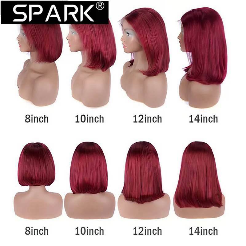 SPARK 180% Density 99J Short Bob Wig Human Hair 13X4 Lace Frontal Wigs For Women Natural Color Lace Front Bob Wig Pre Plucked