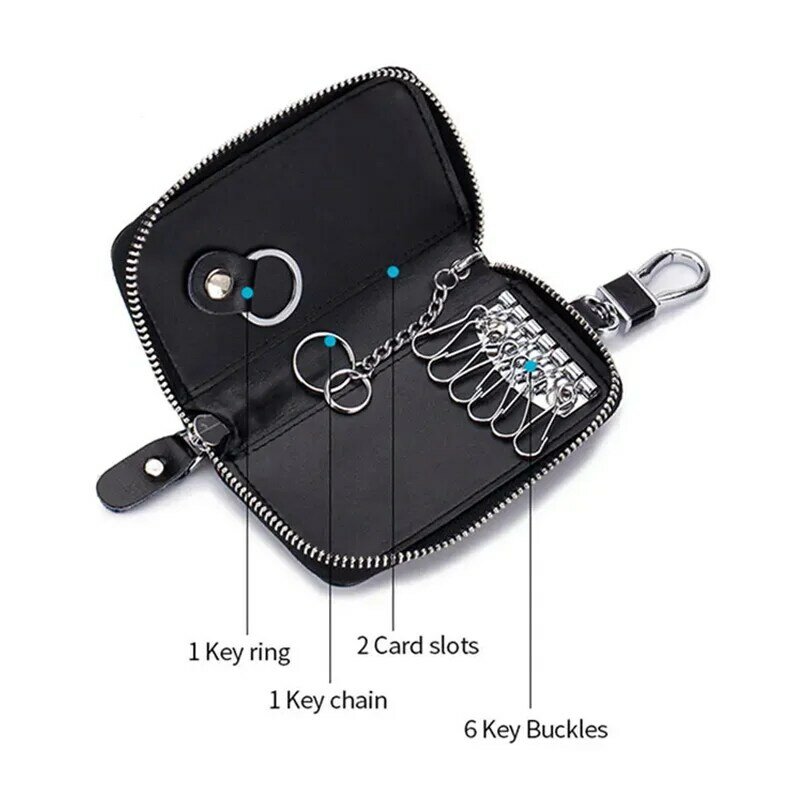 Leather Keychain Men Key Holder Organizer Pouch Split Car Key Wallet Women Housekeeper Car Key Case Card Keys Pouch Bag