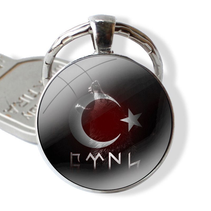 سلسلة مفاتيح فنية بعلم تركيا ، كابوشون زجاجي يدوي الصنع ، حامل حلقة مفاتيح ، سلاسل دلاية
