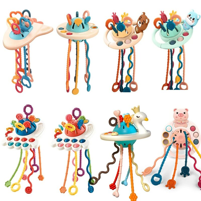 Развивающая детская погремушка-грызунок, игрушки Монтессори, силиконовые игры на нитку, детские игрушки, 1 год, игрушки для прорезывания зубов для детей от 6 до 12 месяцев