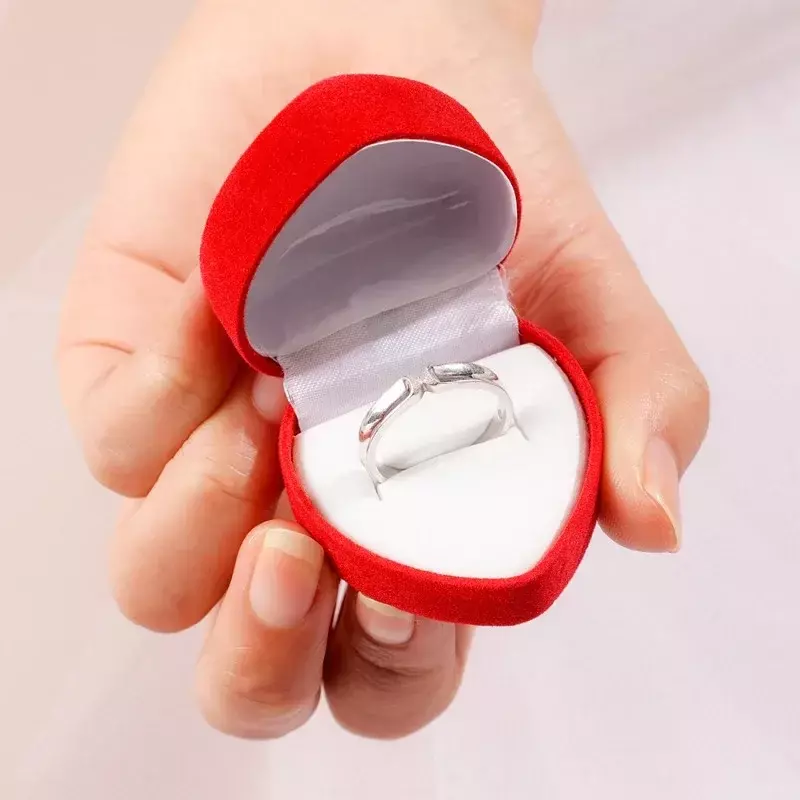 빨간색 플로킹 하트 모양 결혼 반지 벨벳 보관 상자, 보석 귀걸이 디스플레이 케이스 홀더, 선물 상자 카운터 포장