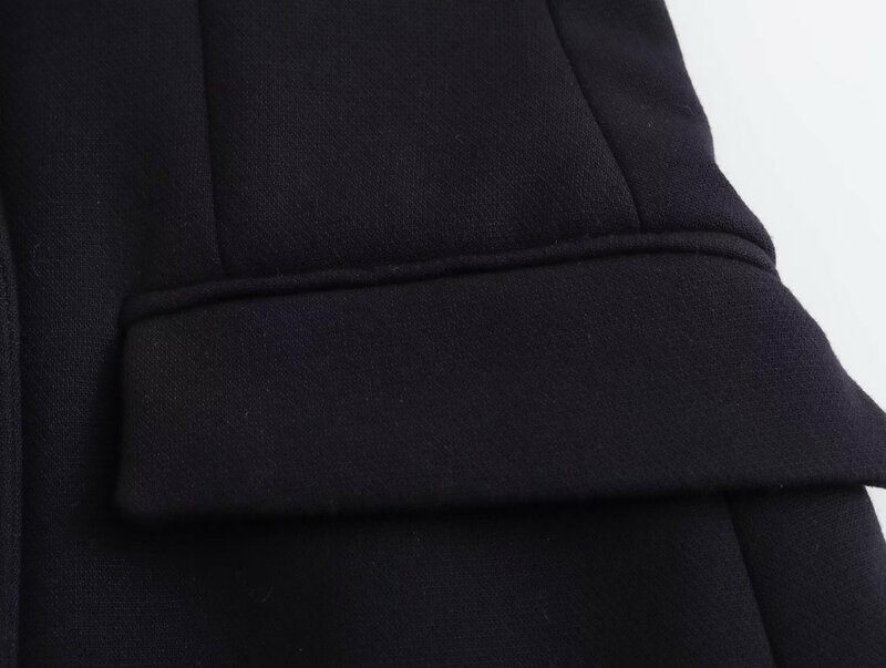 Blazer fino de trespassado duplo feminino, casaco vintage, manga comprida, outerwear feminino, chique, decoração de bolso, preto, nova moda, 2023