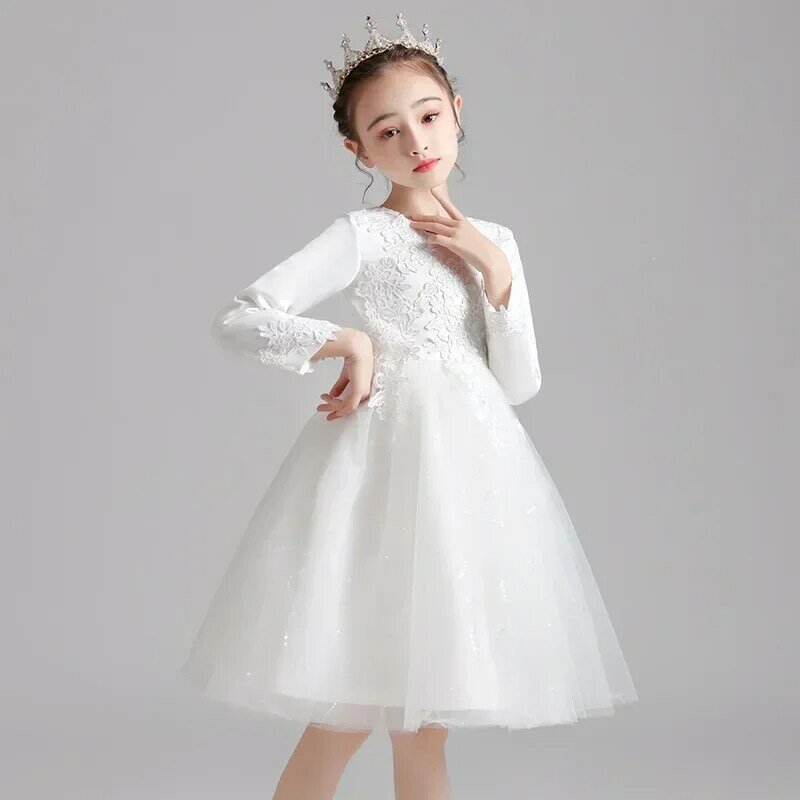 Официальное Платье для девочек, новая весенняя детская одежда, пышная юбка с длинным рукавом, подиумное платье принцессы для маленькой девочки,