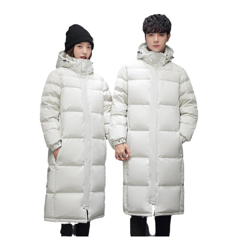 Chaqueta larga y recta con capucha para pareja, abrigo informal de invierno, Color sólido, a la moda, novedad de 2023