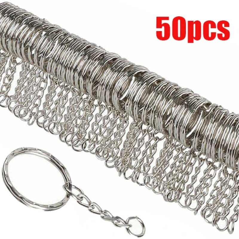 Chaveiros de metal com anel dividido, cadeia de ligação, chaveiro, pingentes, suporte, DIY, atacado, 10 pcs, 50pcs