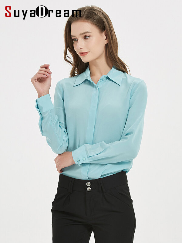 Нарядная Блузка С Длинным Рукавом, 100%настоящий шелк Офисная Блузка,однотонные блузки