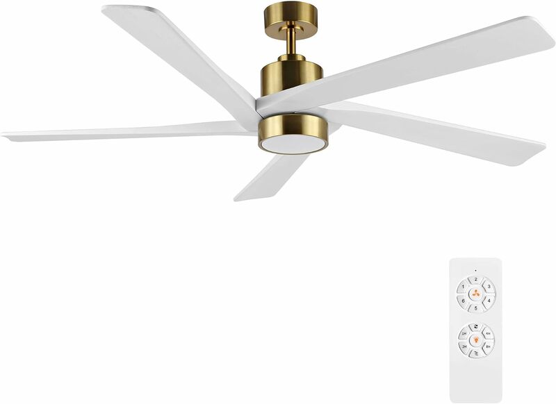WINGBO 54 Inch DC Ceiling Fan with Lights and Remote Control, 5 Reversible Carved Wood Blades, 6-Speed Noiseless DC Motor