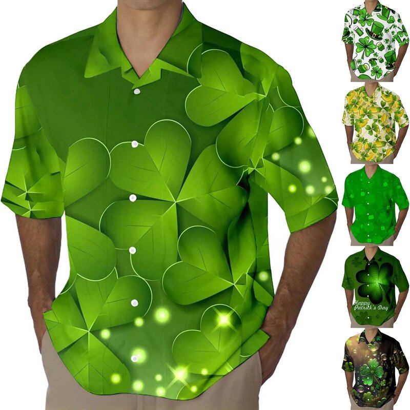 Male Hawaii Shirt For Man Summer Classic Style Vintage St Patrick Day Casual Print Camisas Mens Fashion Blouse Slim Fit Dress