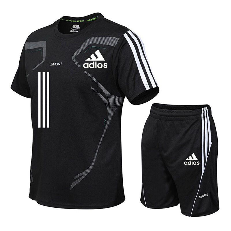 Conjunto de t-shirt e shorts de treino masculino, casual jogging sportswear, verão, novo, 2 peças, M-5XL, 2022