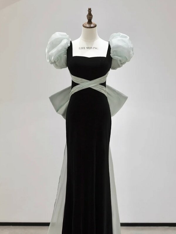 Vestido negro ligero de lujo para mujer, Top de tubo para Banquete de noche, fiesta de bienvenida de ceremonia francesa para adultos