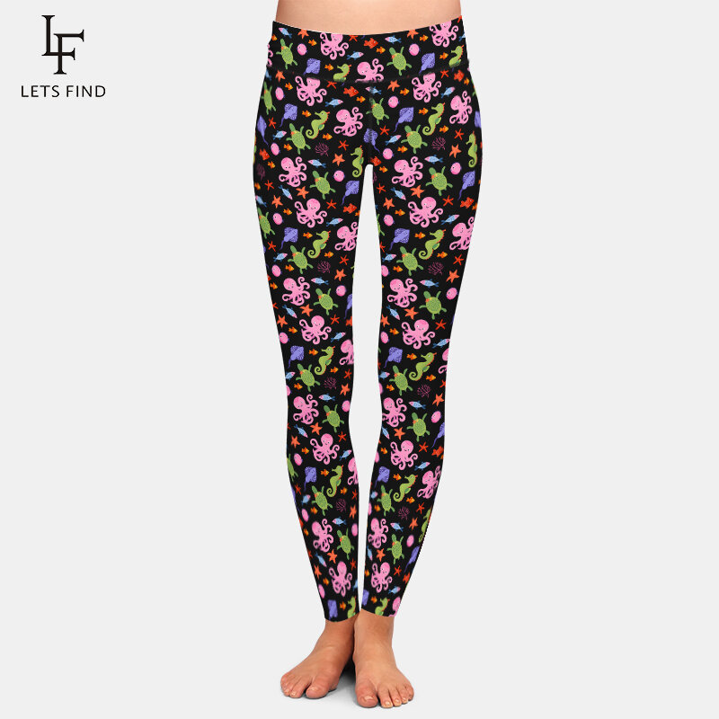 LETSFIND New Women Sexy Pants 3D Cartoon Octopus and Turtle Print High Waist Fitness Sexy Slim Stretch Leggings Ankle-Length