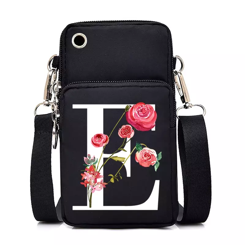 Designerska torba pokrowce na telefon komórkowy kobiet mężczyzn 26 kwiatowy alfabet A-Z modne przenośne małe torba na ramię Crossbody sportowe na zewnątrz