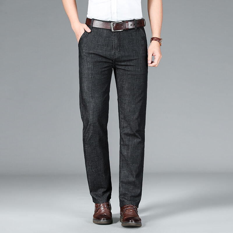 Jeans sottili da uomo pantaloni Casual dritti larghi pantaloni oversize da lavoro estivi pantaloni da papà di alta qualità di fascia alta