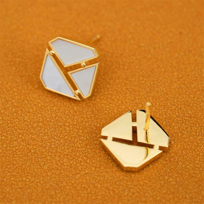 Pendientes minimalistas de plata 925 y oro de 18 quilates para mujer, aretes cuadrados con forma geométrica Simple, regalo nuevo, 2024