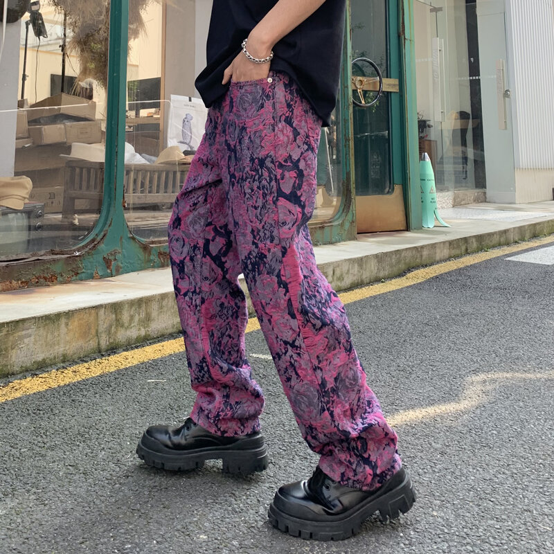 Новинка, жаккардовые вышитые джинсы с принтом в стиле хип-хоп, мужские уличные модные дизайнерские свободные прямые длинные брюки в американском стиле