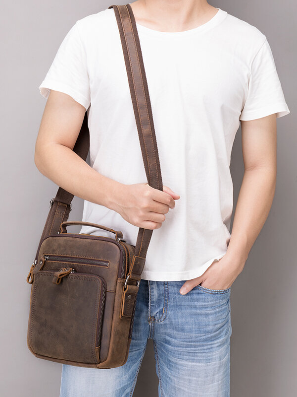 WESTAL Men's Leather Shoulder Bag Purse for ipad Multifunction Crossbody Bags for Men Croco Design Shoulder Bag Husband Gift