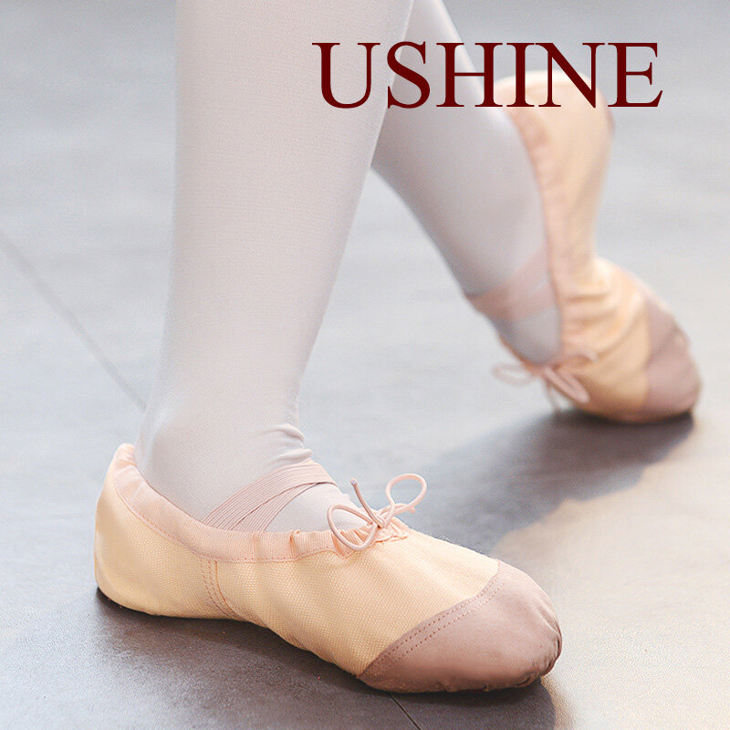 USHINE-zapatos de baile de lona para niños y mujeres, zapatillas de Ballet para niños pequeños