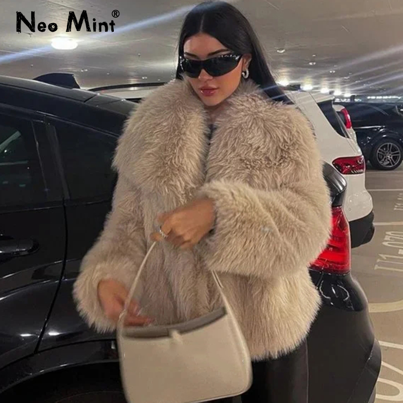Chaqueta de piel de zorro falsa para mujer, abrigo con cuello grande, diseño de lujo, moda de marca Chic Ins Blogger, Invierno 2023