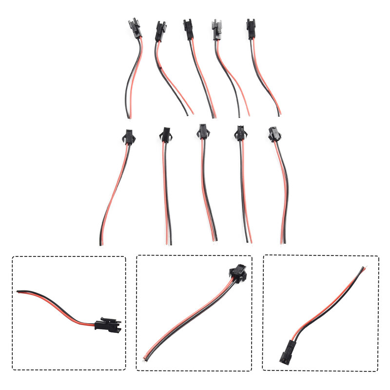 수 암 연결 케이블 커넥터 플러그 헤드, 빨간색 및 검은색 2 핀 와이어, PVC 24AWG, 범용, 2.54mm, 10cm, 10 개