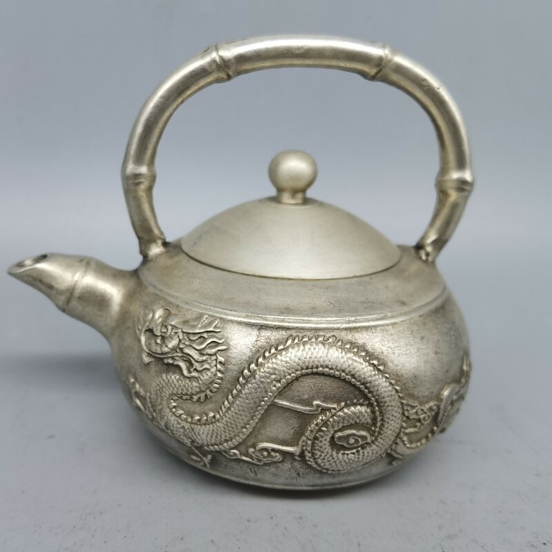 Kupfer Silber Drachen und Phoenix Pot Ornament Home Schmuck