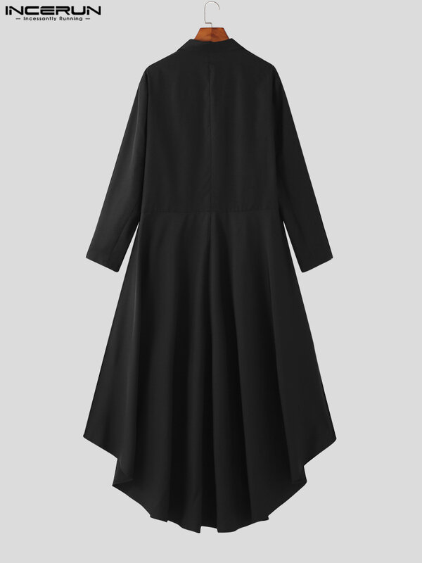 INCERUN-2023 패션 남성 불규칙한 블레이저 옷깃 긴 소매 원 버튼 캐주얼 롱 스타일 정장, 스트리트웨어, 개성 있는 남성 코트