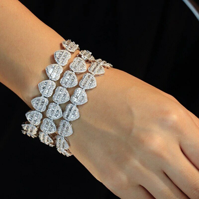 LUOWEND-18K Pulseira de ouro branco para mulheres, 100% 18k, luxo 5,5 quilates, pulseira de diamante natural real para casamento, coração romântico