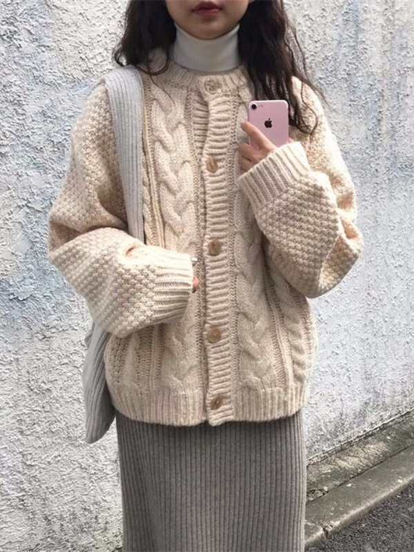 Deeptown Y2K Harajuku Twist Cardigan lavorato a maglia donna Retro autunno inverno maglione oversize coreano Casual caldo maglione College top